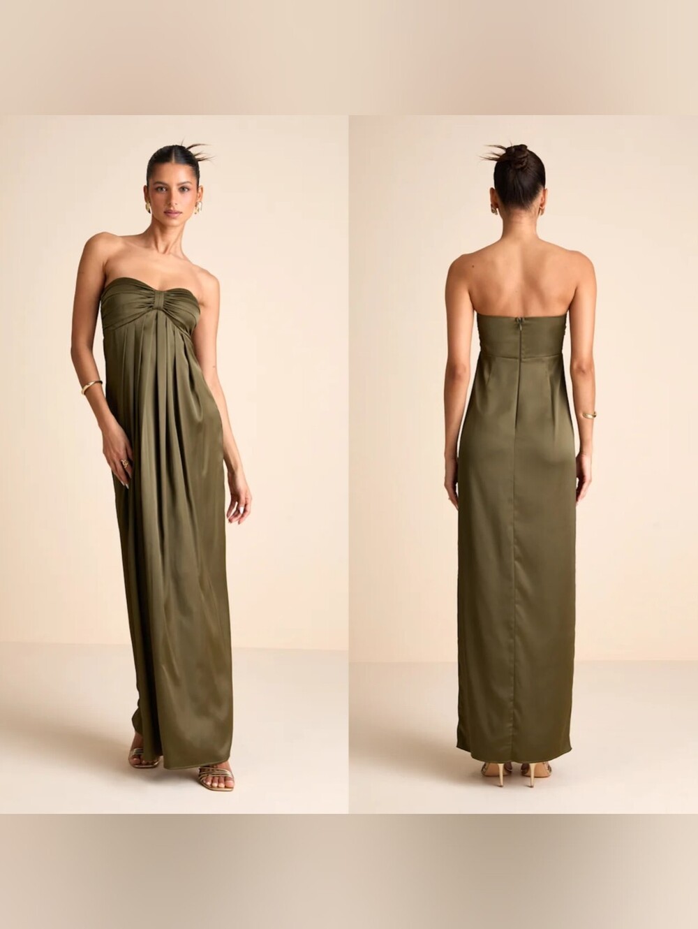 Lulus Memorable Entrance Olive Green Strapless Satin Maxi Dress XL Wedding Party
